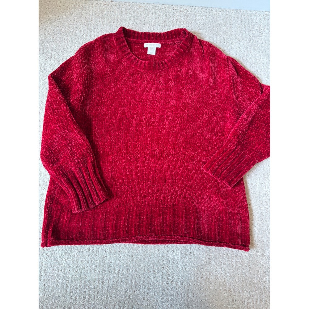 Christian Siriano Chenille Sweater Cozy Womens M Red Ribbed Knit Pullover